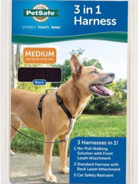 NWT PetSafe 3 in1 Dog Harness Black MEDIUM